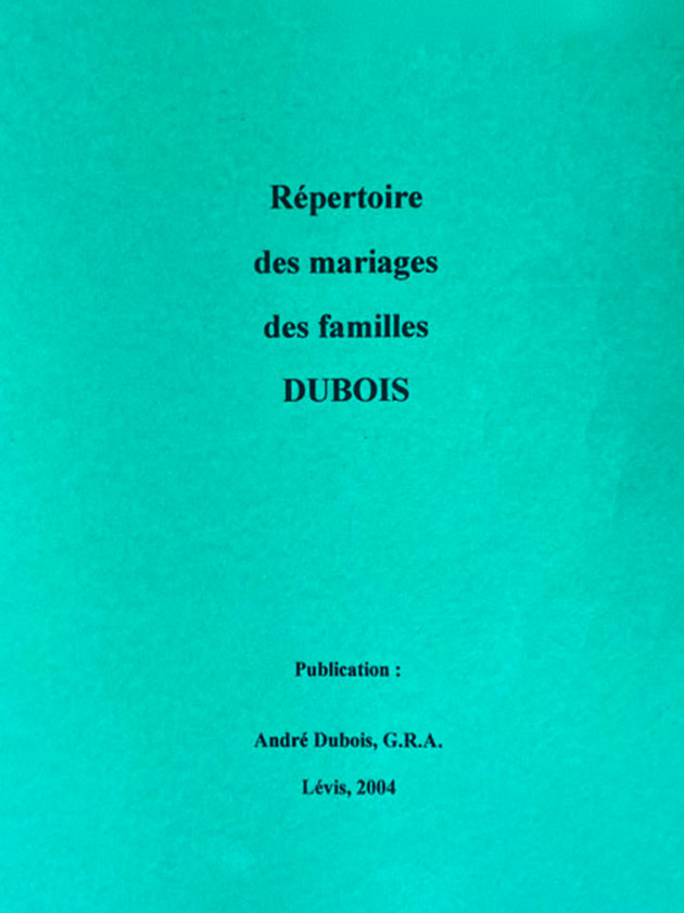 Répertoire des mariages des familles DUBOIS
